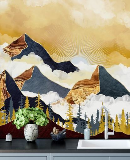 papel de parede de montanhas abstratas douradas