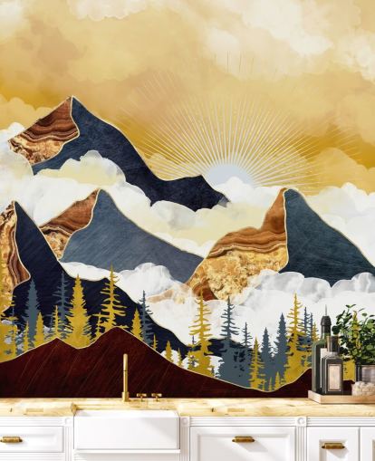 gold and grey abstract mountains wallpaper