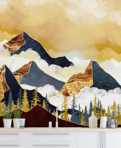 gold and grey abstract mountains wallpaper