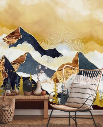 gold and grey abstract mountains wallpaper