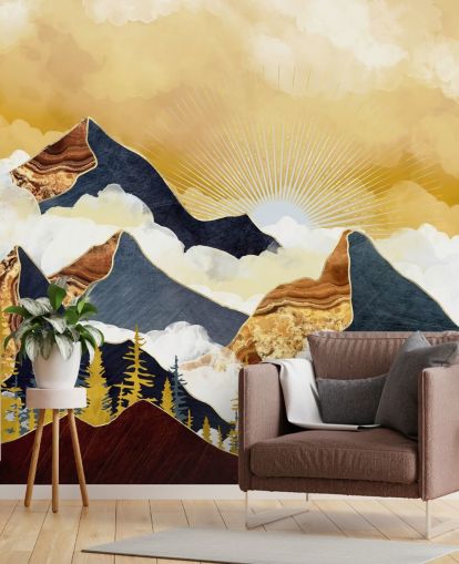 gold and grey abstract mountains wallpaper