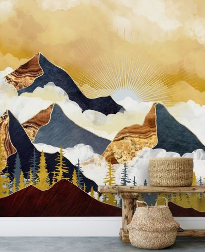 gold and grey abstract mountains wallpaper