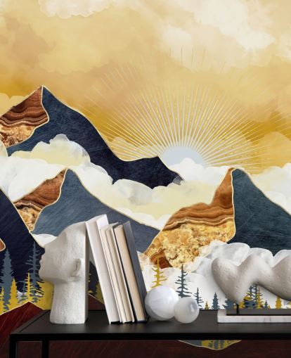 gold and grey abstract mountains wallpaper