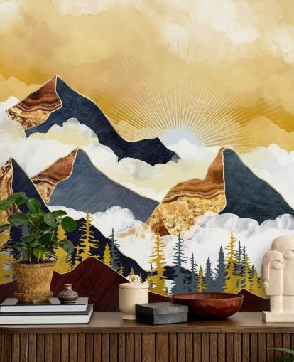 gold and grey abstract mountains wallpaper