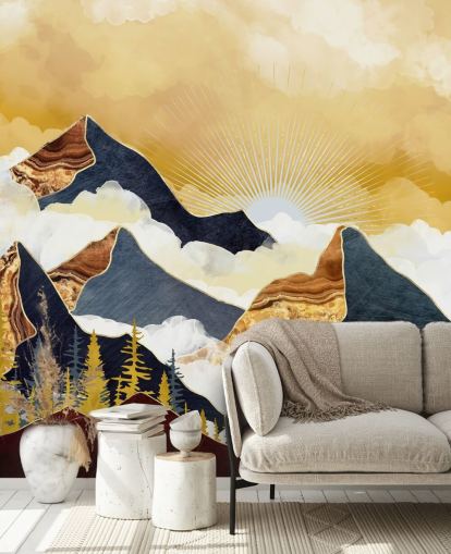 gold and grey abstract mountains wallpaper