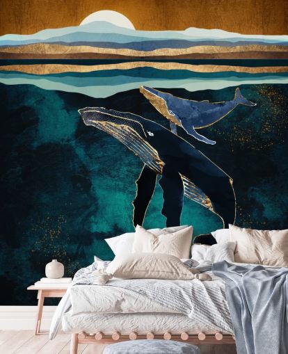 dark blue whale and calf wallpaper