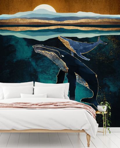 dark blue whale and calf wallpaper