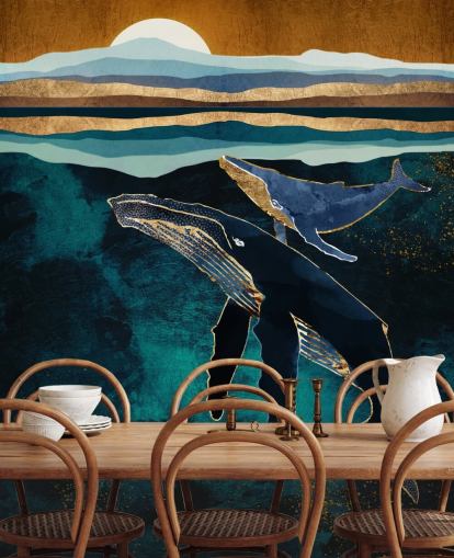 dark blue whale and calf wallpaper