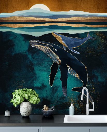 dark blue whale and calf wallpaper