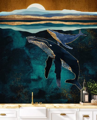 papel pintado ballena y becerro azul oscuro papel pintado ballena y becerro azul oscuro