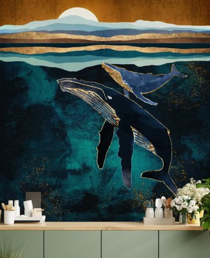 papel pintado ballena y becerro azul oscuro papel pintado ballena y becerro azul oscuro