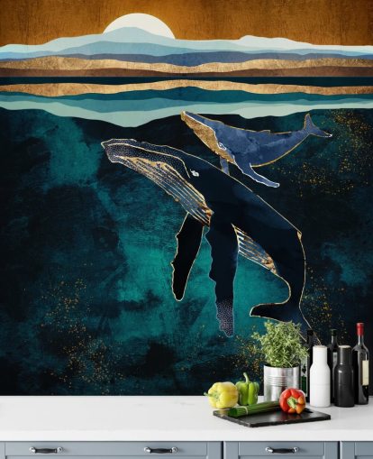 papel pintado ballena y becerro azul oscuro papel pintado ballena y becerro azul oscuro