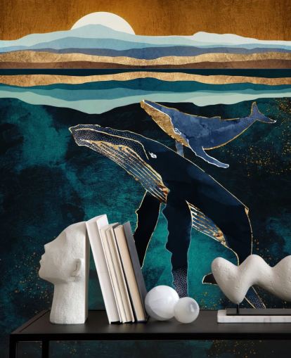 dark blue whale and calf wallpaper