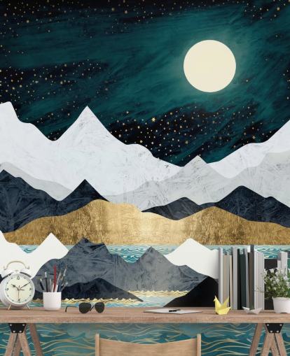 blauw, grijs en wit abstracte bergen behang