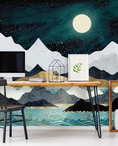 papel de parede azul, cinza e branco montanhas abstratas