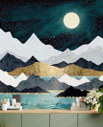 papel de parede azul, cinza e branco montanhas abstratas