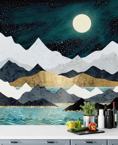 blauw, grijs en wit abstracte bergen behang