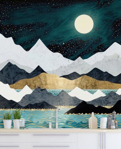 blue, grey and white abstract mountains wallpaper