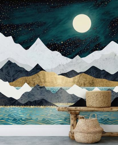 blauw, grijs en wit abstracte bergen behang