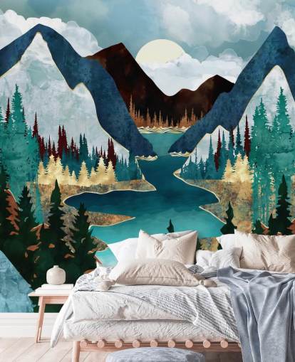 blue mountains and river wallpaper