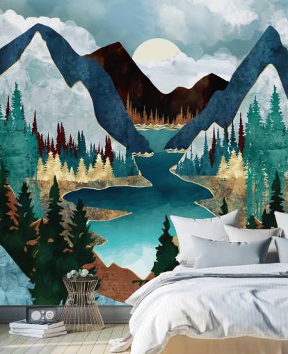 blue mountains and river wallpaper