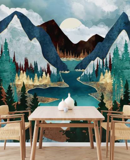 blue mountains and river wallpaper