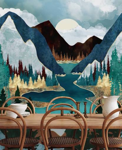 blaue Berge und Fluss Tapete