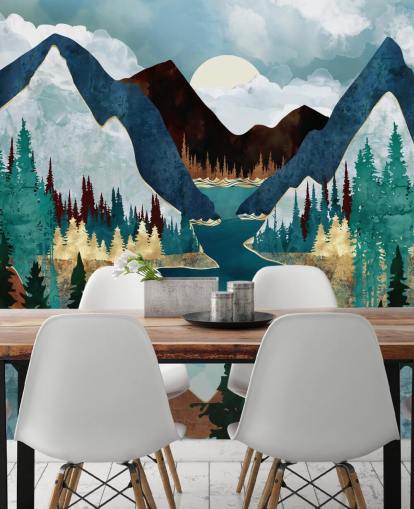 blue mountains and river wallpaper