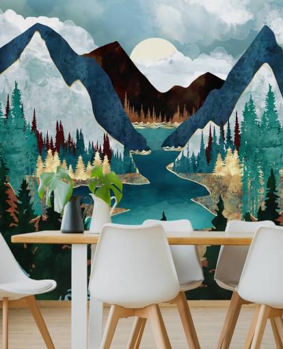 blaue Berge und Fluss Tapete