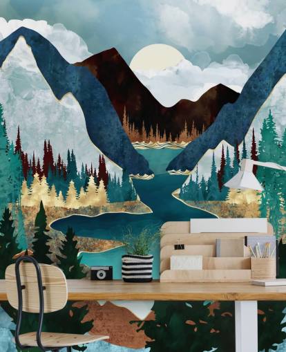 montanhas azuis e papel de parede do rio