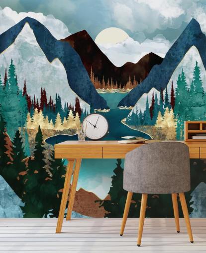 blaue Berge und Fluss Tapete