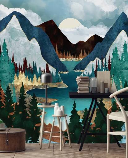 blue mountains and river wallpaper