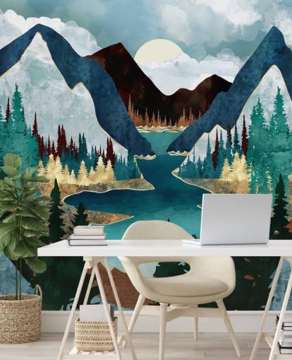 blue mountains and river wallpaper
