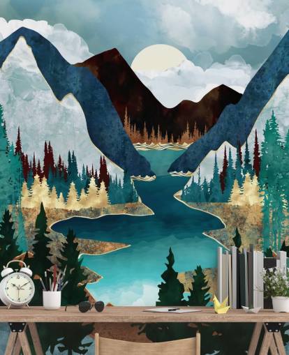 fondo de pantalla de montañas azules y río