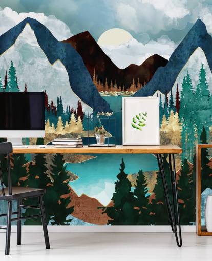 fondo de pantalla de montañas azules y río