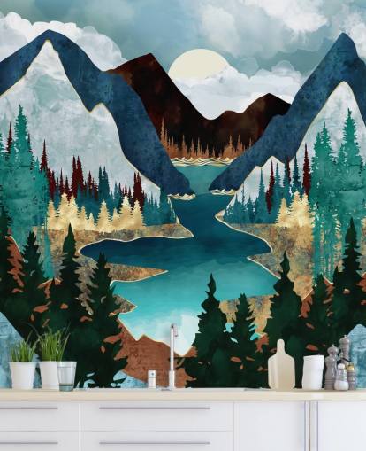 fond d'écran bleu montagnes et rivière