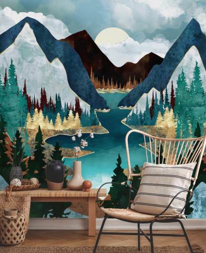 blue mountains and river wallpaper