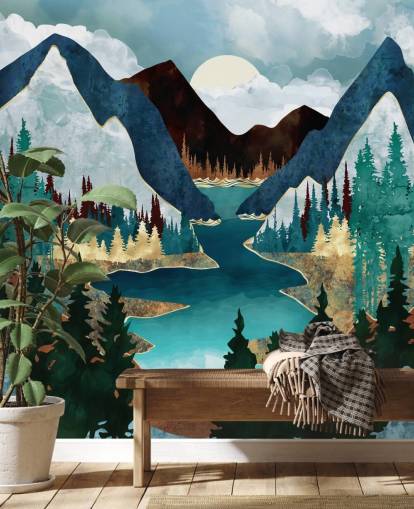 blue mountains and river wallpaper
