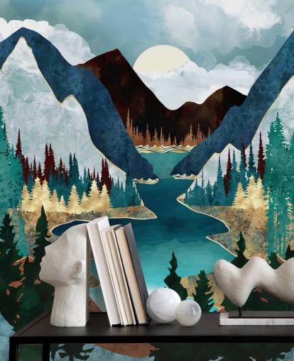 blue mountains and river wallpaper