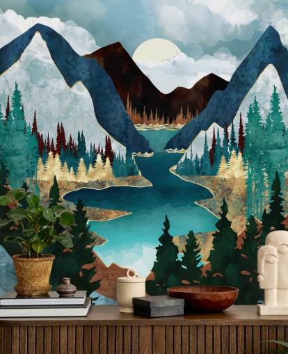blue mountains and river wallpaper