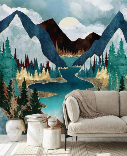 blue mountains and river wallpaper