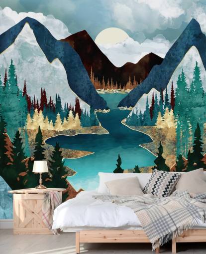 blue mountains and river wallpaper