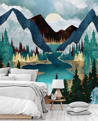 blue mountains and river wallpaper