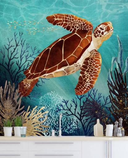 orange turtle surrounded by blue coral wallpaper orange turtle surrounded by blue coral wallpaper