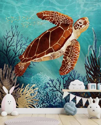 orange turtle surrounded by blue coral wallpaper orange turtle surrounded by blue coral wallpaper