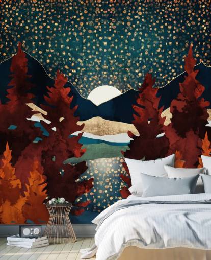 orange trees and night sky wallpaper