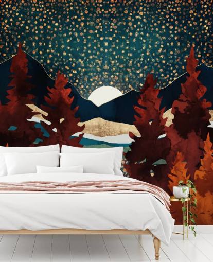 orange trees and night sky wallpaper