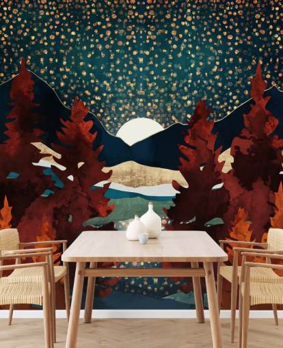 fondo de pantalla de naranjos y cielo nocturno