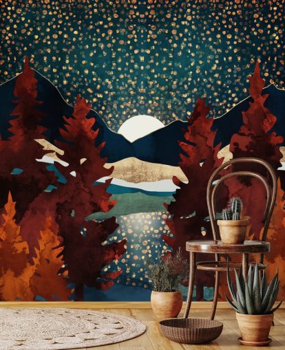 orange trees and night sky wallpaper