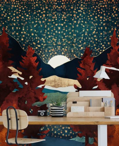 Orangenbäume und Nachthimmel Tapete